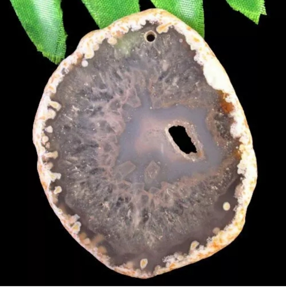 New Huge Gray Druzy Geode Agate Slice Pendant.